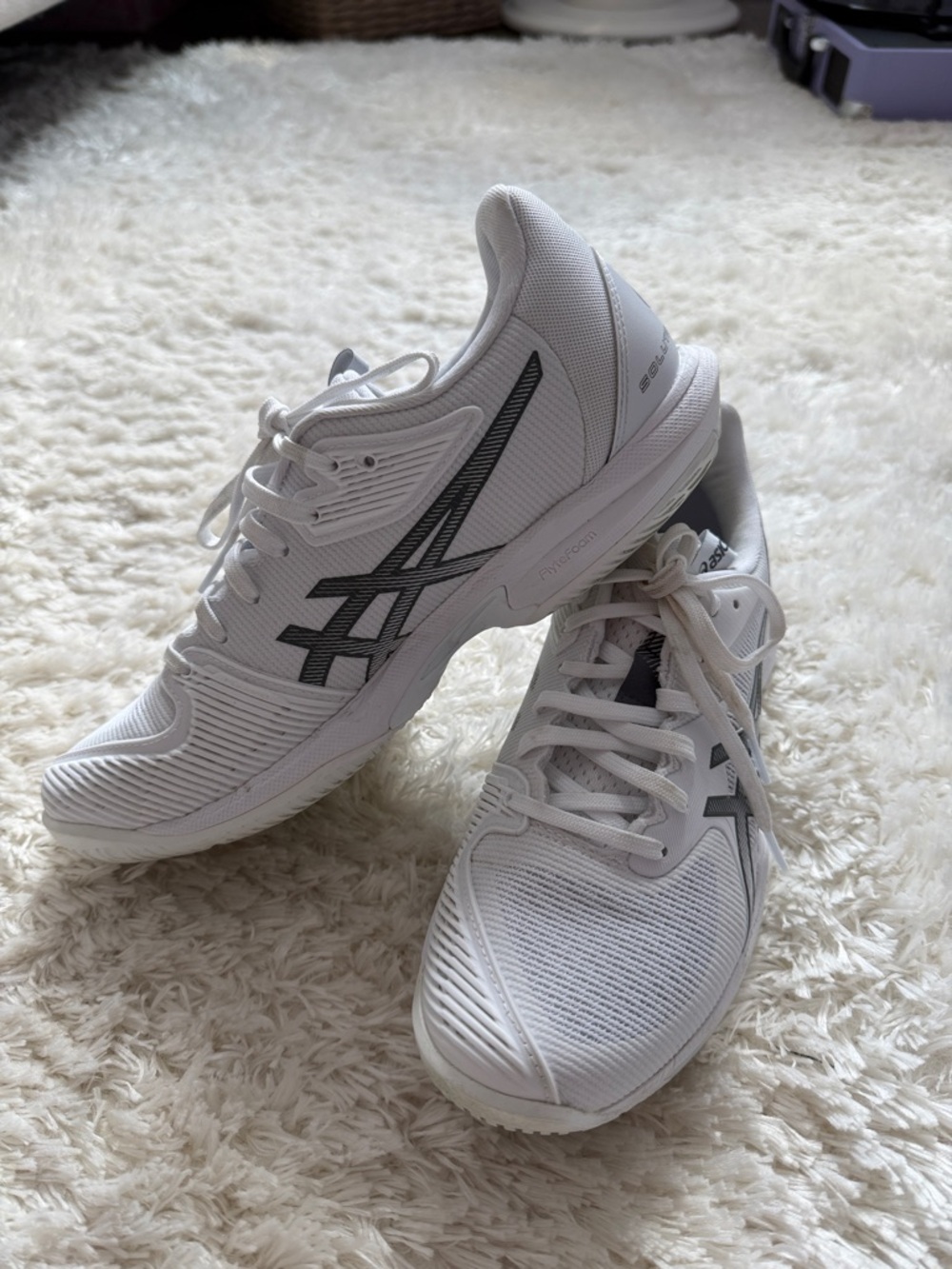 Asics White Tennis Sneakers with Gray Stripes